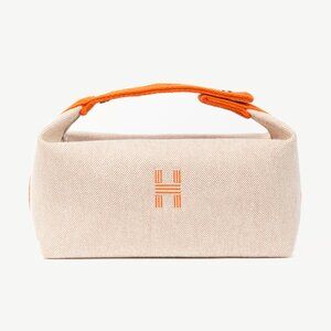 Hermes Bride-a-Brac Small Model Natural Canvas & Orange Chevron Strap Case